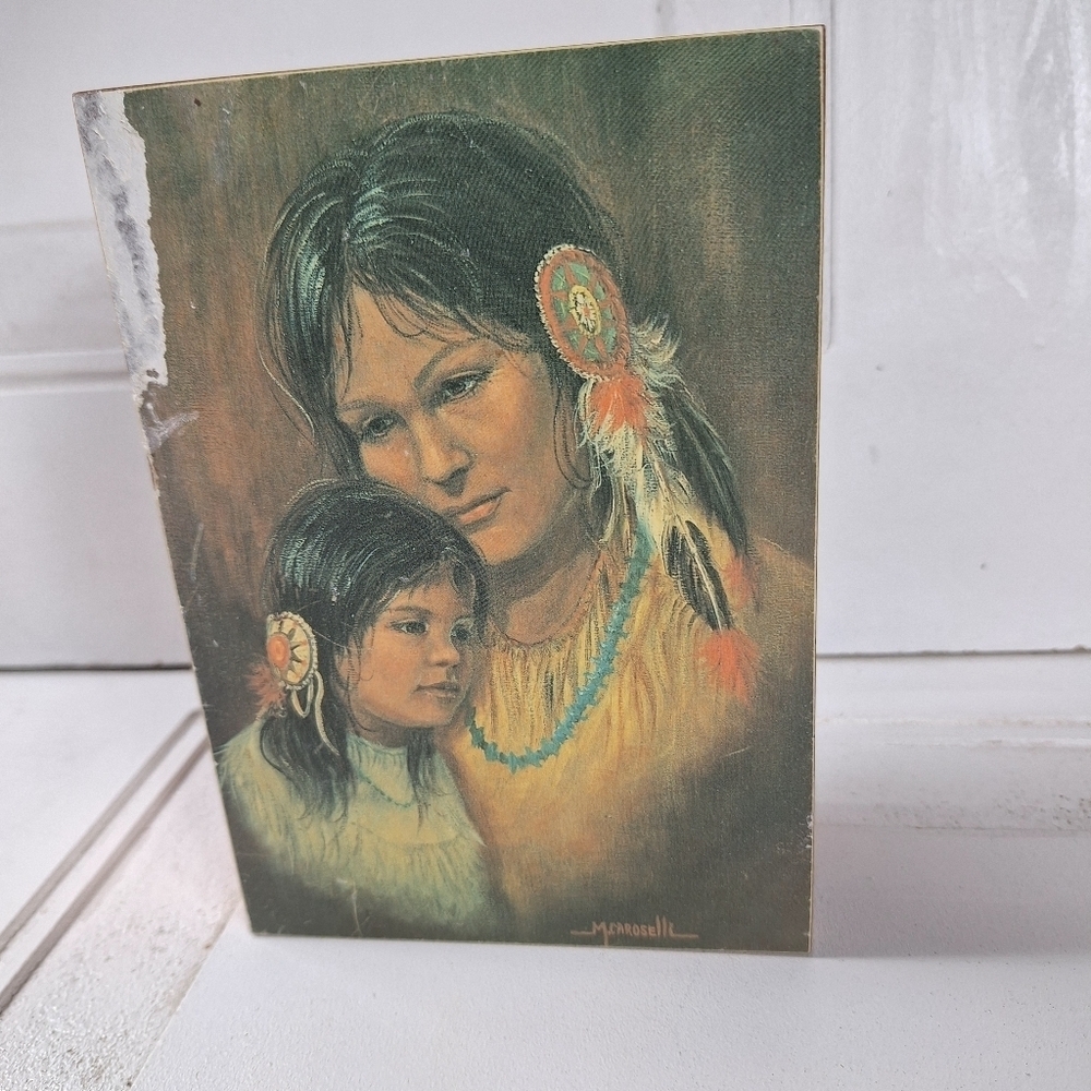 Native American Jewelry Box Art Print with Feather Details Woman & Child